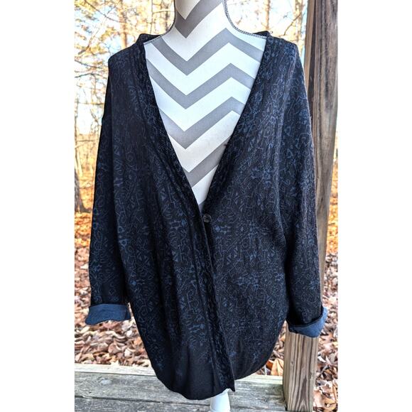 Peruvian Connection Art Aztec Alpaca, wool, silk Cardigan Size Small Blue Black - Picture 8 of 9